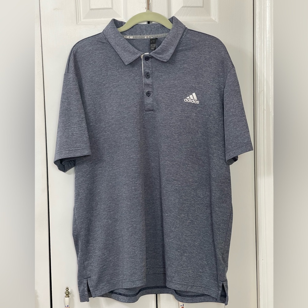 Adidas Men's Golf Polo Shirt UPF50 Heathered Blue Size XL PTP 25 Length 28